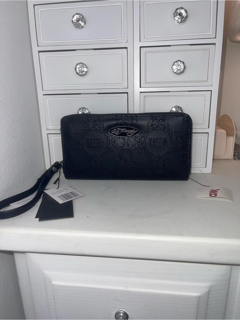 NWT Ed Hardy Black Embossed Zip Wallet Wristlet